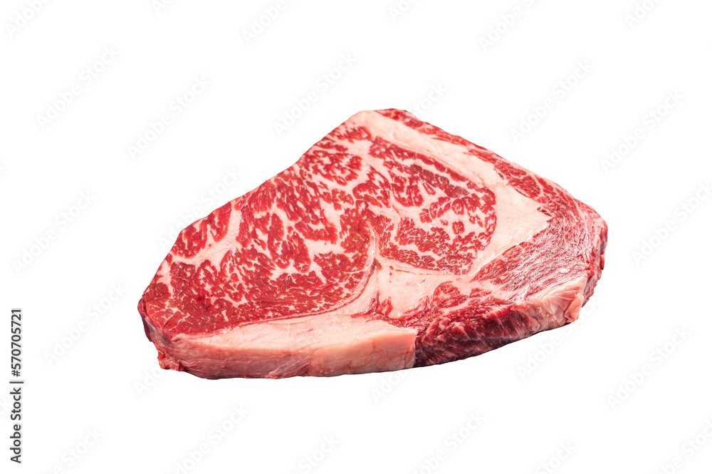 Japanese wagyu rib eye beef meat steak. Isolated, transparent