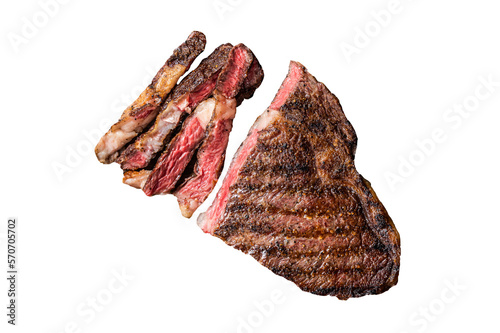 Barbecue dry aged wagyu entrecote rib eye beef steak. Isolated, transparent background photo