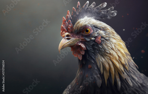 Sick chicken. Avian influenza bird flu concept created with Generative AI technology. photo