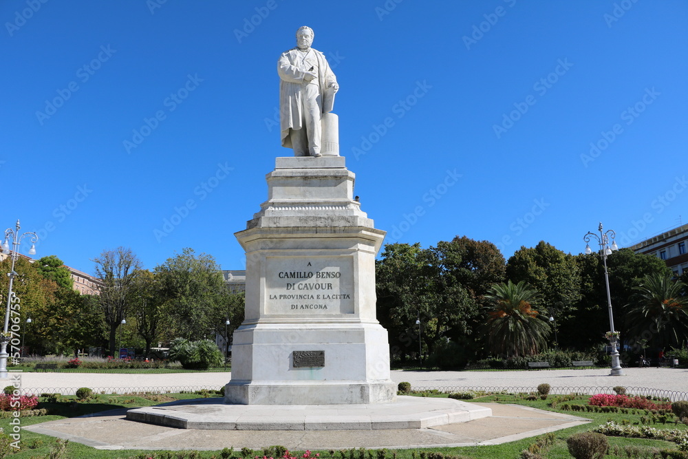White Monument Camillo Benso Count of Cavour in Ancona at Piazza Camillo Benso di Cavour, Italy
