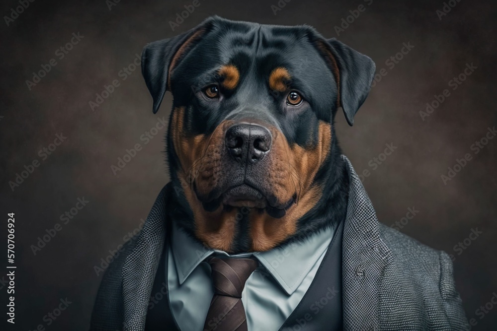 Portrait of a rottweiler dressed in a formal business suit, generative ai Portrait of a rottweiler dressed in a formal business suit, generative ai