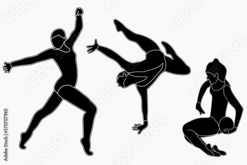 Set of silhouettes of gymnasts. Sport artistic gymnastics. Sports queen. Flat style. Isolated vector