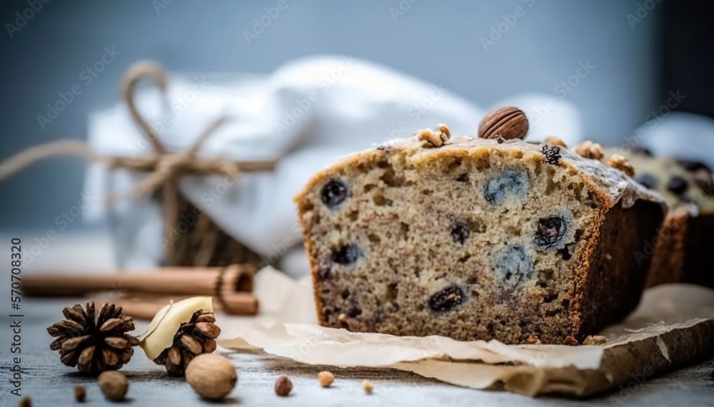 a piece of cake sitting on top of a table next to a cinnamon stick and a cinnamon roll on top of a piece of paper. a piece of cake sitting on top of a table next to a cinnamon stick and a cinnamon roll on top of a piece of paper.