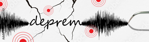 Seismograph and earthquake. Seismograph recording the seismic activity of an earthquake. Earthquake in Turkey. photo