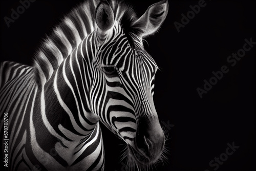 Schwarz weiß Portrait von einem Zebra. Perfektes afrikanisches Wandbild - Generative Ai © Sarah