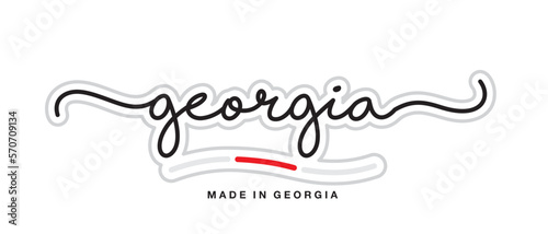 Made in Georgia, new modern handwritten typography calligraphic logo sticker, abstract Georgia flag ribbon banner
