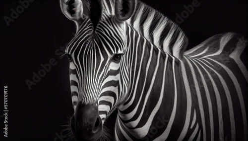 Schwarz wei   Portrait von einem Zebra. Perfektes afrikanisches Wandbild - Generative Ai