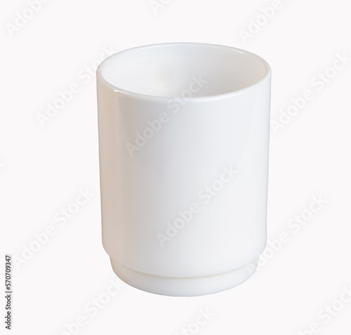 White cup on a white background. Side view. Mockup template