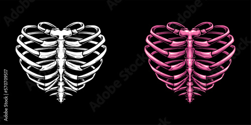 Rib cage skeleton with a love heart shape, a one-of-a-kind illustration that will captivate and inspire. Bold
combines the edgy and alternative feel of a skeleton with the timeless symbol of love