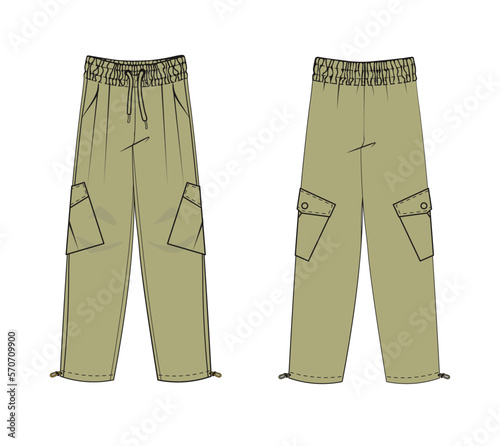 jeans isolated. cargo pants with pockets. clothing design. Fashion and Style. clothing on both sides. vector illustration. flat icon.