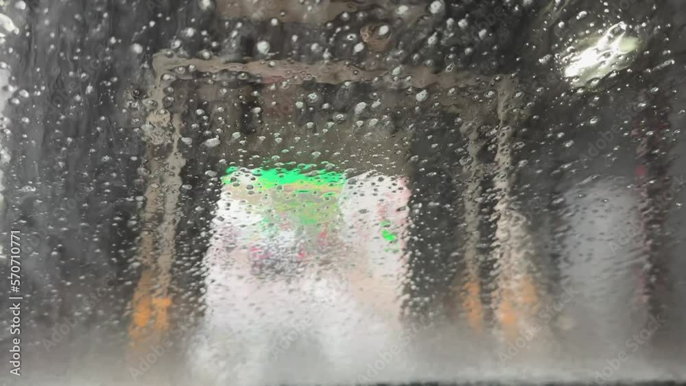 Automatic car wash machine view from inside the car