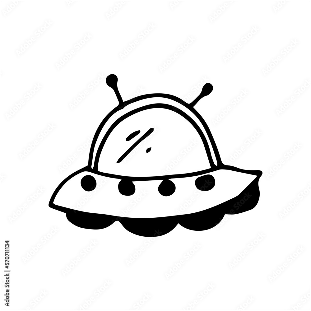 drawing of a flying saucer on a white background. drawing of a flying saucer on a white background.