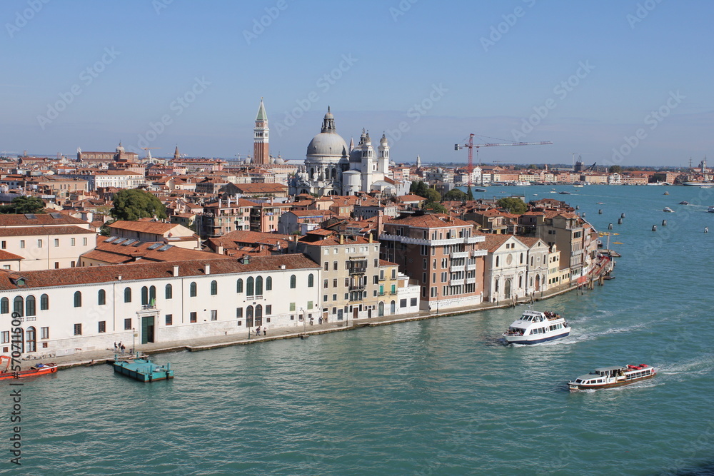 Colorful buildings and water of Venice as seen from a high vantage point