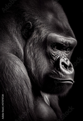 Schwarz weiß Portrait von einem Gorilla. Perfektes Wandbild - Generative Ai © Sarah