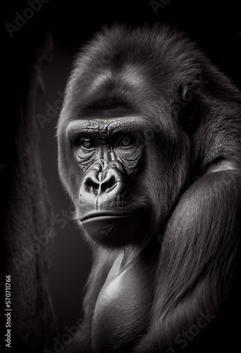 Schwarz weiß Portrait von einem Gorilla. Perfektes Wandbild - Generative Ai
