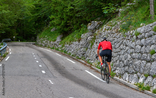 Cycling along Vrsic mountain pass, Slovenia