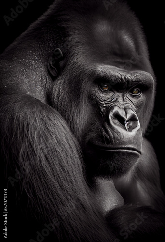 Schwarz weiß Portrait von einem Gorilla. Perfektes Wandbild - Generative Ai © Sarah