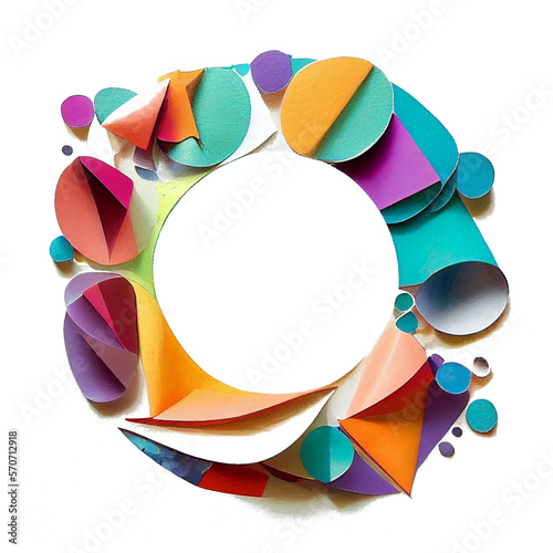 Tropical color collage frame transparent background, Vibrant mixed media circular design. Minimalistic round frame with cheerful hues. Blank space for unique logo (generative AI, AI)