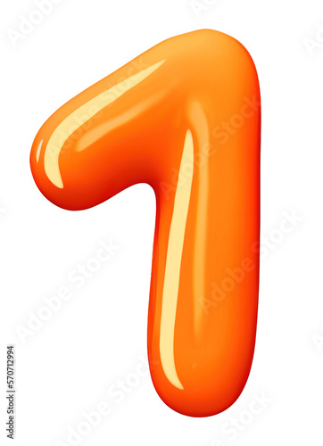 Number one sign orange color. Realistic 3d design in cartoon balloon style isolated PNG