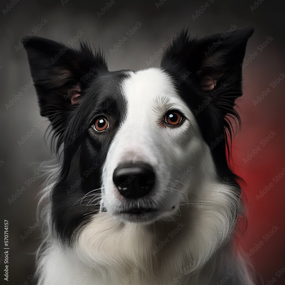 Handsome Border Collie sheep dog - Close up headshot,  Created using generative AI tools.