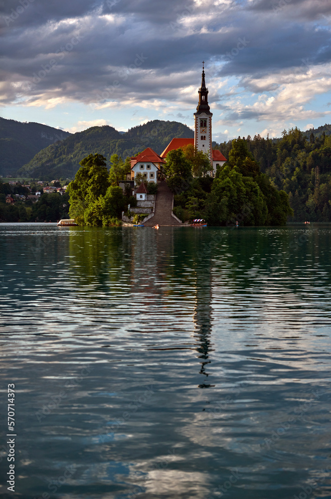 Scenic view at Bled lake before sunset, Slovenia