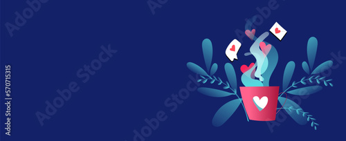 reg coffee mug with hearts vapor. vector valentine graiting card
