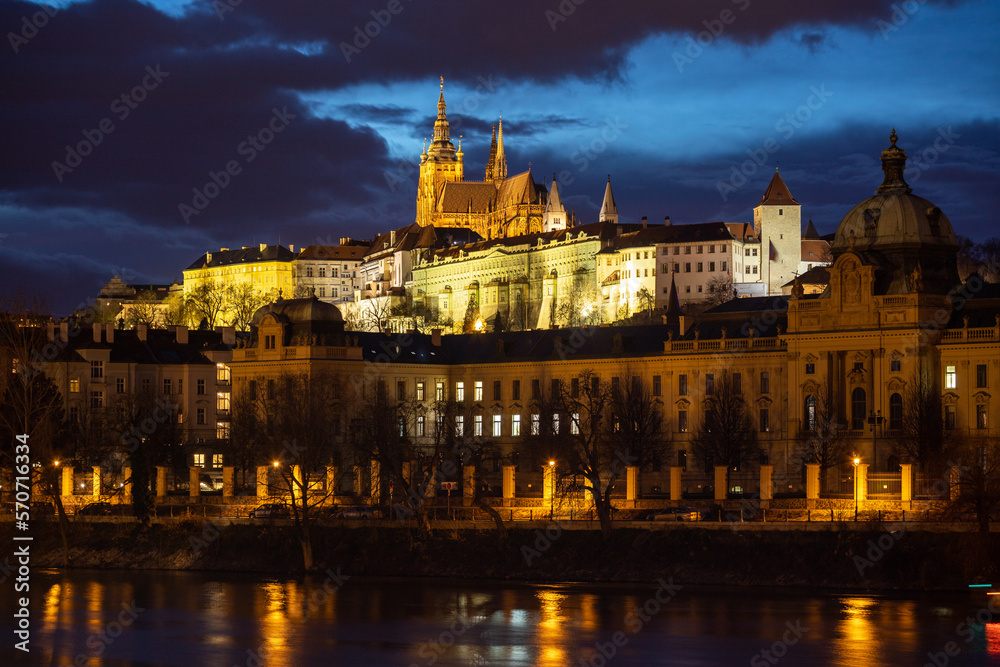 illuminated Prague Castle in the evening