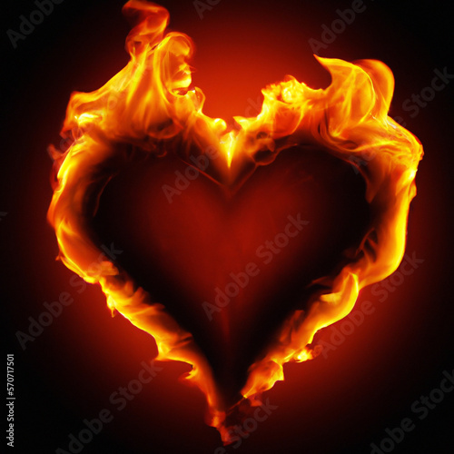 burning heart in the fire-fiery heart red and black background