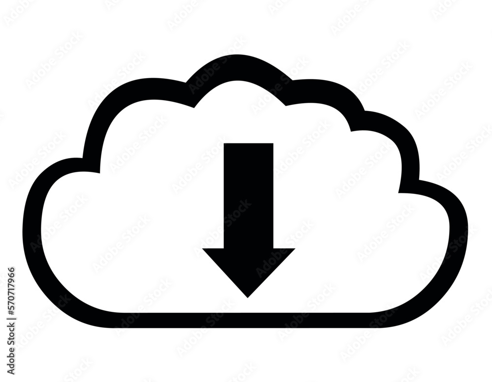 vector illustration of cloud file download icon and down arrow, drawn in black and white vector illustration of cloud file download icon and down arrow, drawn in black and white