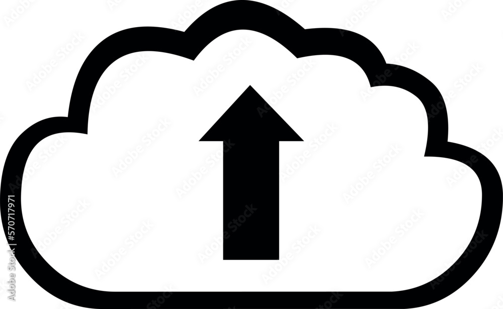 vector illustration of a cloud file upload icon with an arrow moving up, drawn in black and white vector illustration of a cloud file upload icon with an arrow moving up, drawn in black and white
