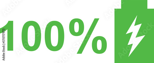 vector green icon illustration of a 100% charged battery
