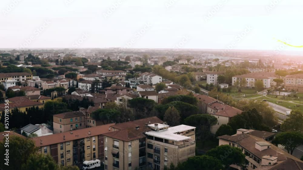 Drone panorama of Pisa, Italy, a medieval European tourist city center in Tuscany by sunset, 4K Drone panorama of Pisa, Italy, a medieval European tourist city center in Tuscany by sunset, 4K