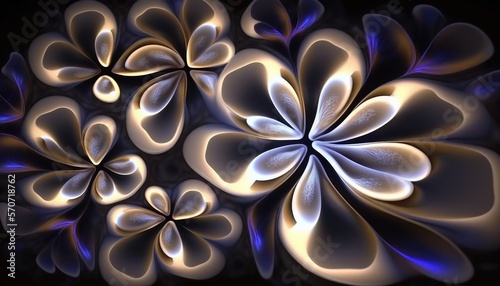  a computer generated image of a flower with blue and white petals on a black background  with a black background and a blue center in the middle.  generative ai