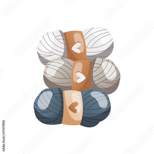 Stack of balls of wool for knitting. Skein of yarn. Tools and equipment for knitwork, handicraft. Handmade needlework, hobby at home. Knitting studio, workshop advertising design. Cartoon vector.