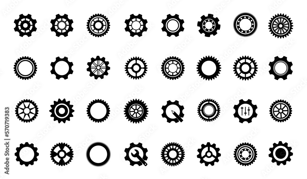 Set of simple gears icon.Gear wheels line black icons .Cogwheel machine gears. Set of simple gears icon.Gear wheels line black icons .Cogwheel machine gears.