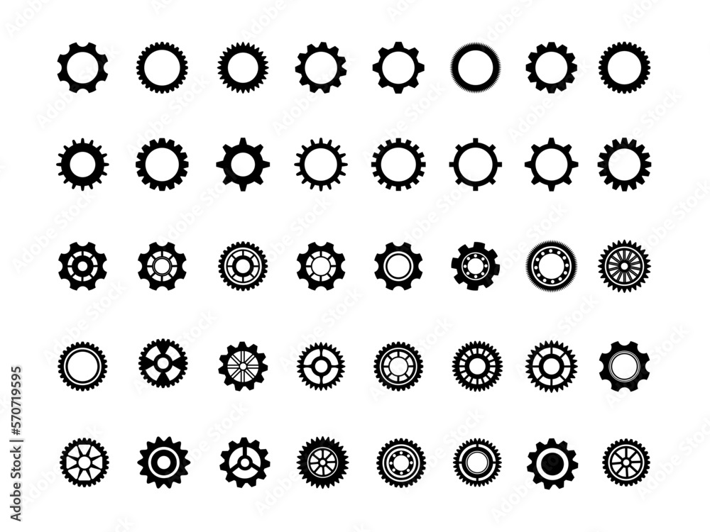 Set of simple gears icon.Gear wheels line black icons .Cogwheel machine gears. Set of simple gears icon.Gear wheels line black icons .Cogwheel machine gears.