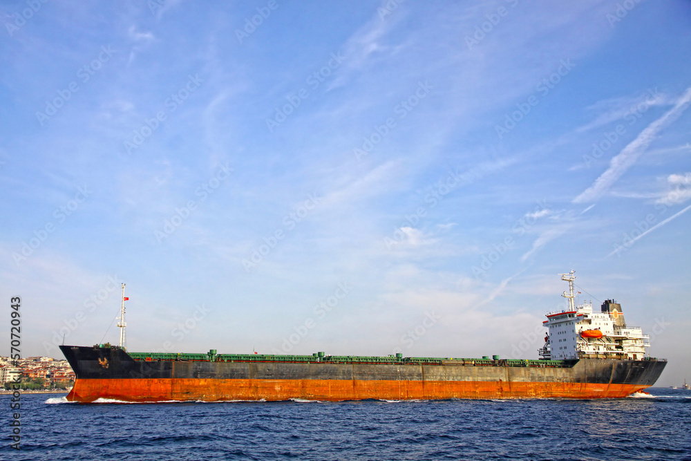 Industrial ship at Bosphorus strait in Istanbul, Turkey