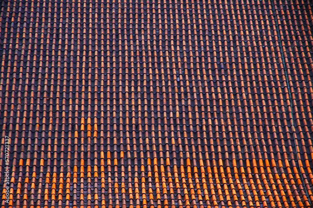 Brown tile roof with repeating patterns
