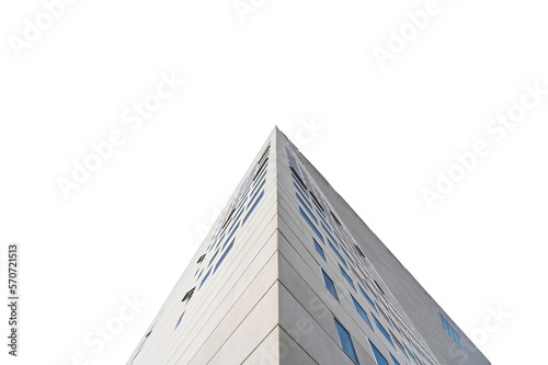 Bottom view on a modern white building angle on a transparent background