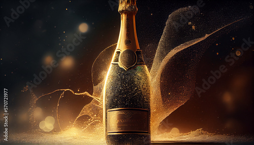 A bottle of champagne at a New Year's celebration generative AI photo