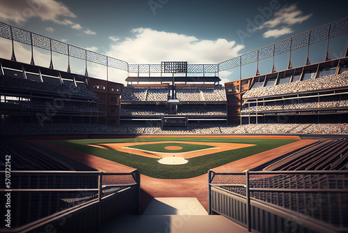 Baseball stadium before match, sports event illustration style photo