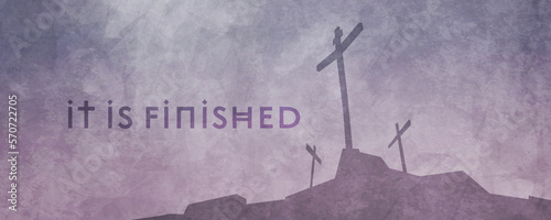 A silhouette of three empty crosses at Calvary, with 