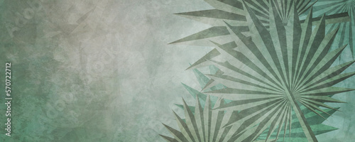 Faded. abstract, palm leaves over green, gray and gold. Illustration is stylized with aged, vintage appearance.
 photo