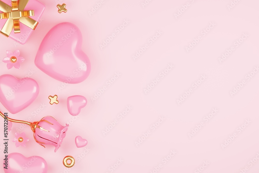 3D rendering cute pink valentine's day background with love and heart