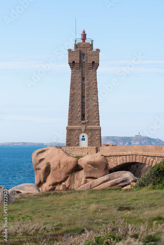 Mean Ruz lighthouse on the pink granite coast (Ploumanac’h, Cotes d'Armor, Brittany, France)
