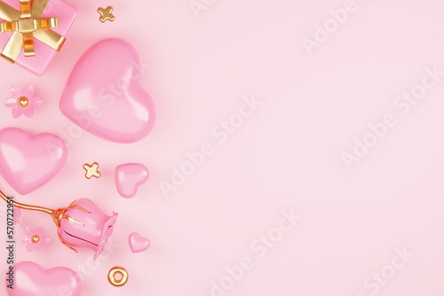 3D rendering cute pink valentine's day background with love and heart © Nor