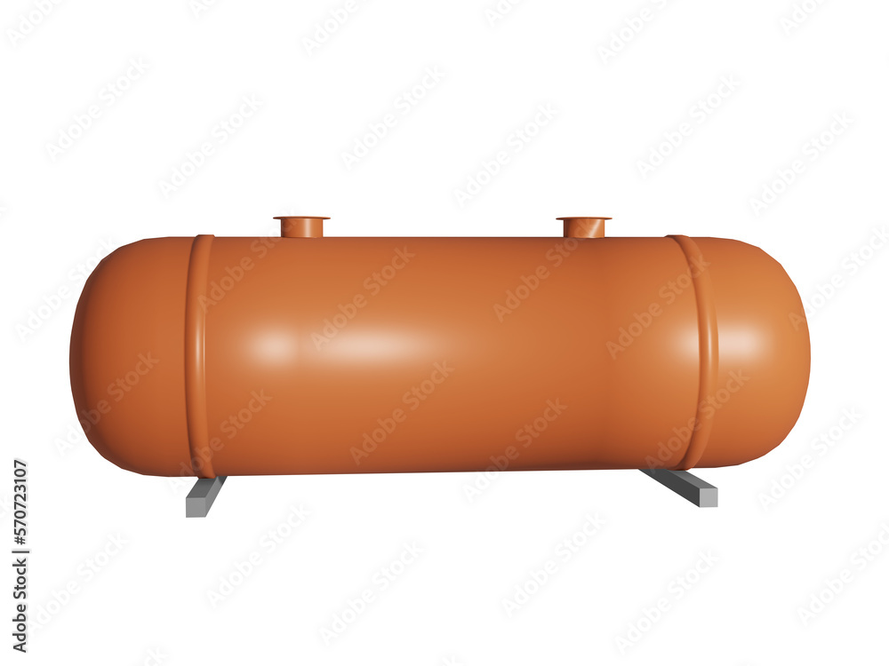 Orange industrial tank suitable for oil and gas isolated on white background. 3D rendered illustration.