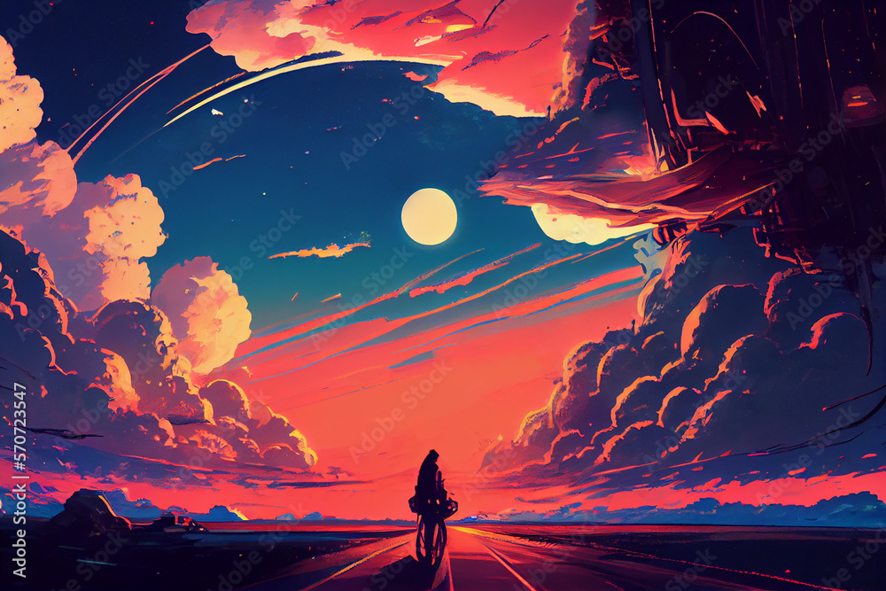 Fototapeta premium Magic sky.The road goes into the distance.