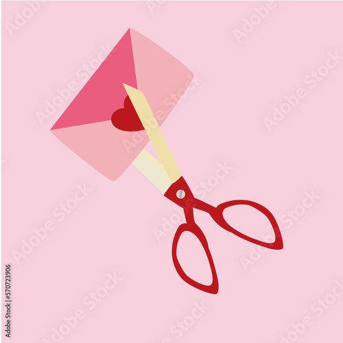 Flat Design Illustration with Scissors cutting Envelope Letter 