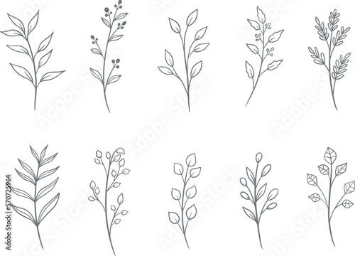 Fotomurale Set of hand drawn doodle floral elements